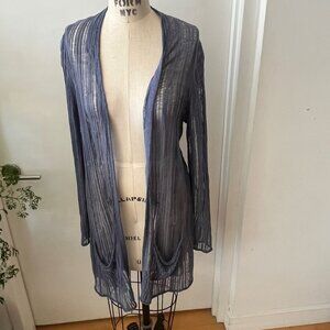 NEIMAN MARCUS Cornflower Blue Loose Weave Linen Cardigan Size Large